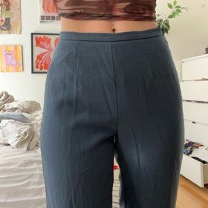 navy blue green vintage silk satin lined straight leg trousers / pants